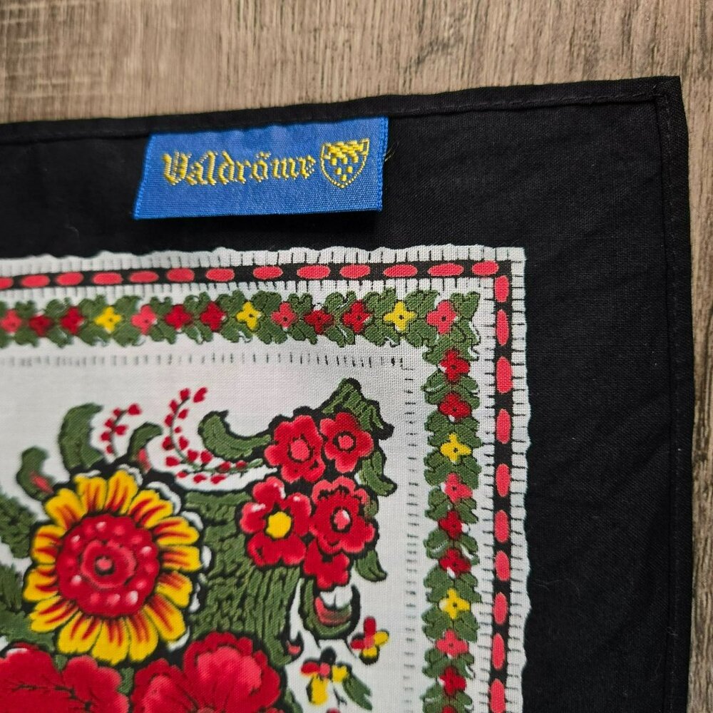 Vintage Valdrome France Vibrant Floral Cotton Scarf 24"x24" Red Yellow Flowers - Picture 2 of 10